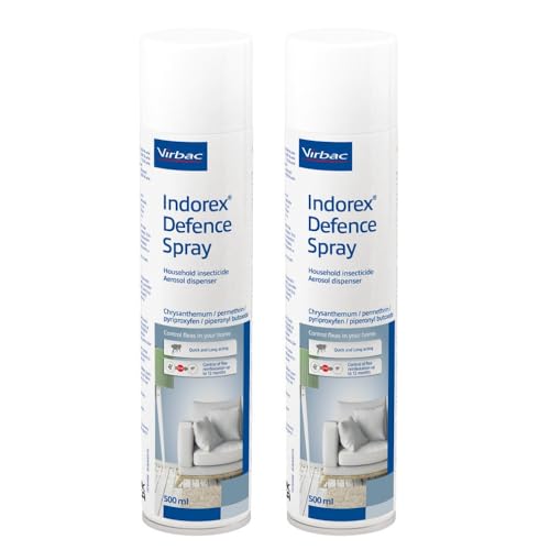 Indorex Defence Household Flea Spray | 2 x 500ml Cans | Protect Home from Fleas & House Dust Mites | Long-Lasting Protection for Up to 12 Months