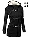 BYD Femmes veste à Capuche Bouton Corne manches Longues Chaud Épais Automne Hiver Slim Fit,M,Noir