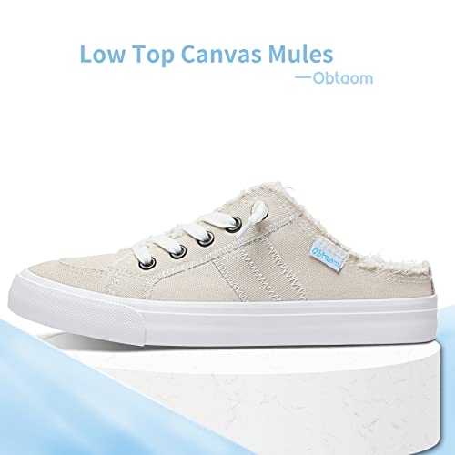 Obtaom Women Canvas Mules Memory Foam Clipper Fashion Sneakers Comfortable Slip-On Mule Backless Holiday Shoes（Beige，Us8） #TOP2