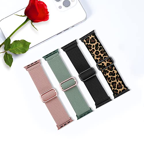 4 Pack Stretchy Solo Loop Bands Compatible For Apple Watch 38Mm 40Mm 41Mm 42Mm 44Mm 45Mm 49Mm,Adjustable Nylon Elastic Braided Women Men Straps For Iwatch Series Ultra/8/7/6/Se/5/4 3/2/1(38Mm,Leopard) #TOP5