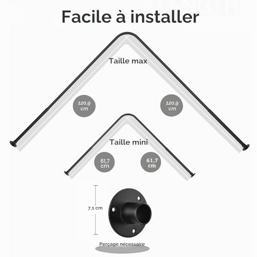 Barre de douche d'angle réglable pour optimiser l'espace baignoire