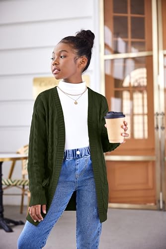 Image of Arshiner Girls Open Front Cardigan Long Sleeve Casual Kids Fall Clothes Solid Thick Chunky Sweater Coat with Pockets