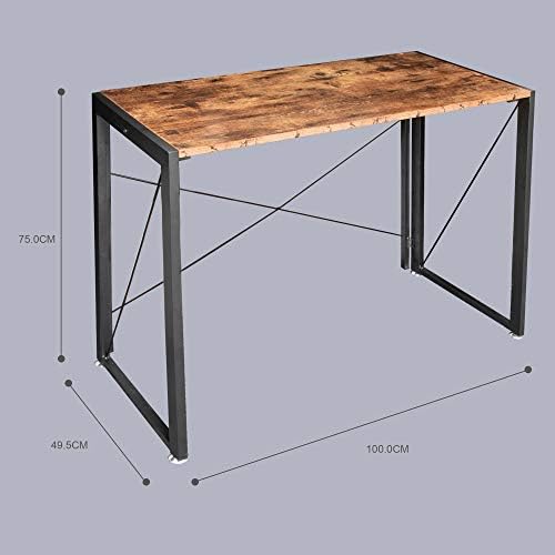 Ezigoo Computer Desk Folding Industrial Desk Office Laptop Table for Small Spaces Home Working Study Gaming Writing Narrow PC Workstation for Bedrooms Wooden and Metal (100 x 50 x 75cm Brown)