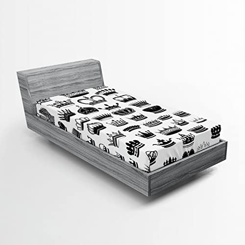 Ambesonne Queen 2 Pack Fitted Sheet, Various Crowns Imperial, Bed Cover All-Round Elastic Deep Pockets 2 Pieces, Package Contains 2 Twin Size Fitted Sheets, White Charcoal