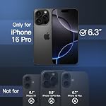 JETech Matte Case for iPhone 16 Pro 6.3-Inch, Shockproof Military Grade Drop Protection, Frosted Translucent Back Phone Cover, Anti-Fingerprint (Black)
