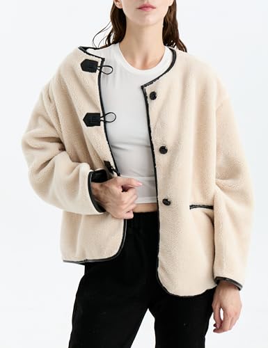 Women Faux Fur Jackets Loose Fit Fleece Long Sleeve Buttons Shaggy Winter Warm Outerwear Coats3