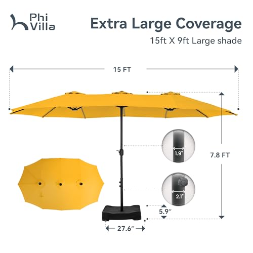 Image of PHI VILLA 15ft Large Outdoor Patio Umbrella with Base Included, Yellow