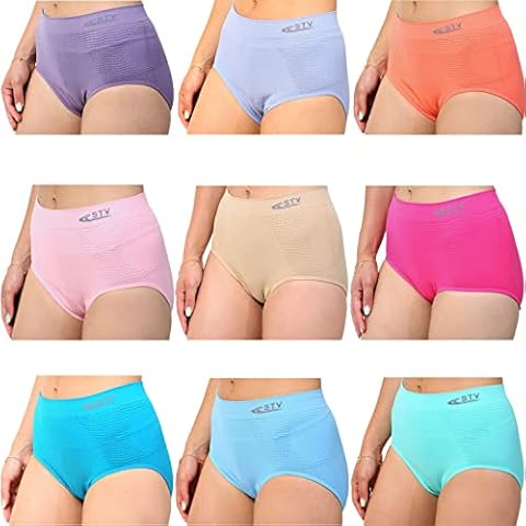 Ladies Briefs Womens Seamless High Waist Stretch Soft Comfort Knickers Tummy Support Control Underwear Shape Wear Slimming Panties Bikni Brief Pants(6 Pack Assorted Colour,2XL) Cover