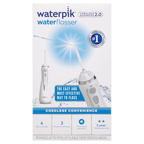 Waterpik Cordless Advanced Water Flosser WP-560 - 3 Pressure Settings - 360° Tip Rotation - 45 Seconds Water Capacity - Extra Quiet Design - 4x Flosser Tips - Dental Floss - Oral Hygiene - White