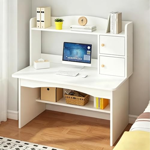 VUCATIN Small Study Desk Kids Writing Table with Storage Shelves Wooden Computer Desk for Girls Boys Bedroom (White)
