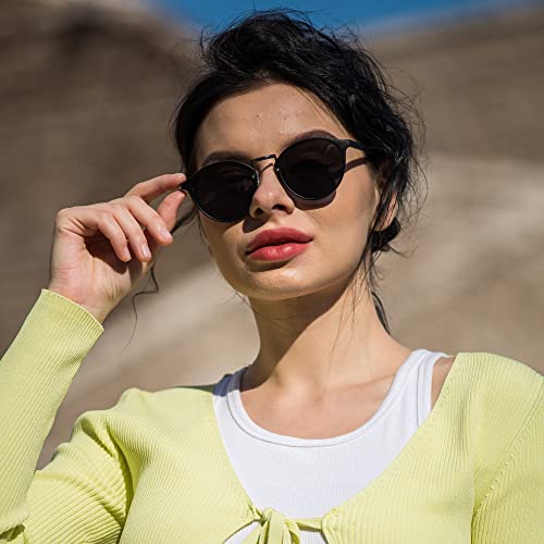 LifeArt Vintage Round Polarized Sunglasses for Men and Women Gradient Gray Lens UV400 Protection Outdoor Shades with Black+Floral Frame 2 Pack2