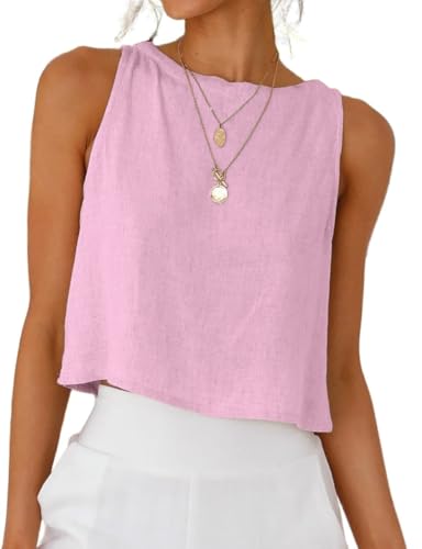 Image of IDEALSANXUN Womens Linen Crop Tank Tops 2026 Spring Summer Sleeveless Tops