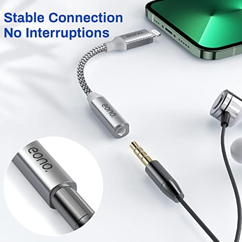 Amazon Brand - Eono iPhone headphone jack adapter, MFi Chip TRRS, lightning to 3.5mm aux cable earphone adapter, Compatible with Apple iPhone 14 Pro Max Plus 13 Mini 12 11 XR XS, iPad Air, Car