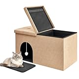 Ciokea Cat Litter Box Enclosure Large with Lid, Modern Hidden Cat Litter Box Furniture Ottoman with Litter Mat, Dog Proof, Easy to Clean & Order Control, 35.4 x 19.7 x 18.9 Inchs (Beige)