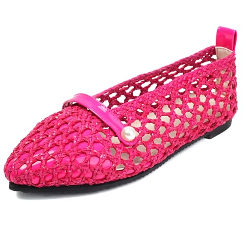 Fashin Mesh Ballet Flat Pumps for Women Soft Pointed Toe Slip On Pearl Ballerina Sandals