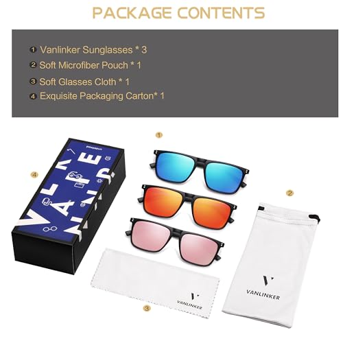 Image of VANLINKER Polarized Square Sunglasses for Men Women Dark Shades with UV Protection for Driving VL9748