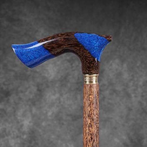Image of Handmade Palm Wood Walking Stick with Epoxy Resin Handle - 36 Inch Solid Wooden Cane for Men & Women | Strong, Stylish & Comfortable Support for Daily Use