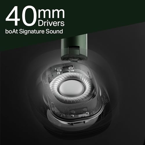 Image of Boat Rockerz Plus 550 ANC, (~40dB) Hybrid ANC, 80Hrs Playback, 40ms Low Latency Beast Mode, 40mm Drivers, BT v5.4, Bluetooth Headphones, Wireless Headphone with Mic (Green Militia)