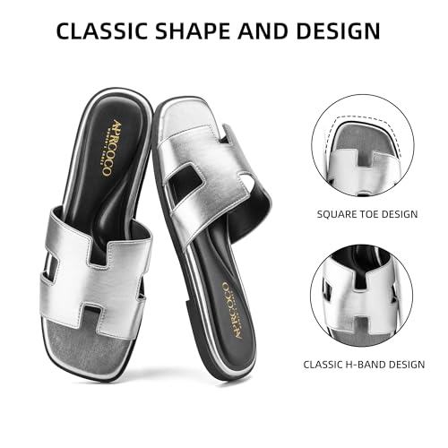 Image of AprCoco Women's Flat Sandals Dressy Classic H-Band Flats Sandals Summer Beach Vacations Slide Sandals
