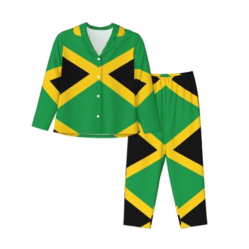 SABFWF Flag Of Jamaica Print Women'S Pajama Sets,Comfy Loungewear Christmas,Matching Family Pajamas Black