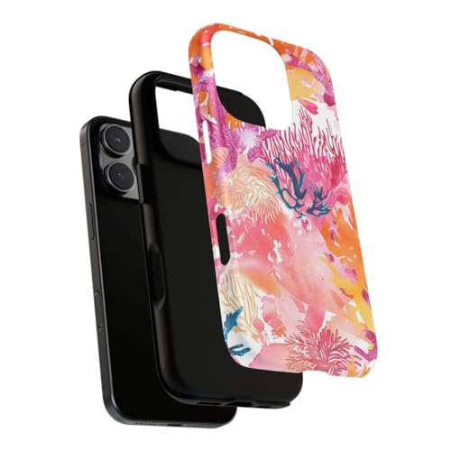 Coque rigide mate iPhone 16 Pro rose motif corail finition premium - 3