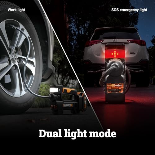 Image of WORX WX092L.9 Tire Inflator Portable Air Compressor, Cordless, 20V | 150 PSI, For Car Tires, Motorcycle & Balls, Digital Pressure Gauge, Auto Shut-Off, Tool Only