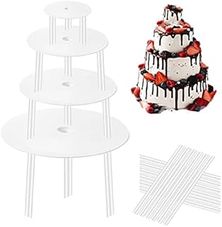 Pipihome 16 Pcs Cake Dowel Rods Set, Cake Dowels for Tiered Cakes 4 Pcs Reusable Cake Board with 12 Pcs Plastic Dowel Rod for Tiered Stacked Cakes Decorating Wedding Birthday Party