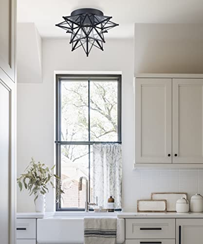 Daycent Moroccan Black Flush Mount Ceiling Light Hallway Fixture Moravian Star Light For Living Room Kitchen Foyer, Transparent Glass, 12.7-In #TOP3