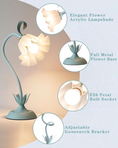 Image of WERFOP Flower Table Lamp Cute Desk Lamp for Bedroom Home Decor (Blue)