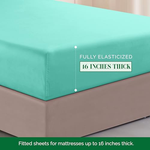 Image of Elegant Comfort Luxurious 1500 Premium Hotel Quality Microfiber Three Line Embroidered Softest 4-Piece Bed Sheet Set, Wrinkle and Fade Resistant, King, Paradise Teal