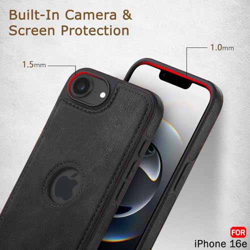 Image of TheGiftKart Genuine Leather Finish Back Cover Case for iPhone 16e | Shockproof Design | Raised Edges for Camera & Screen Protection | Stunning Minimalist Design Case Cover (Black Sides, Black)