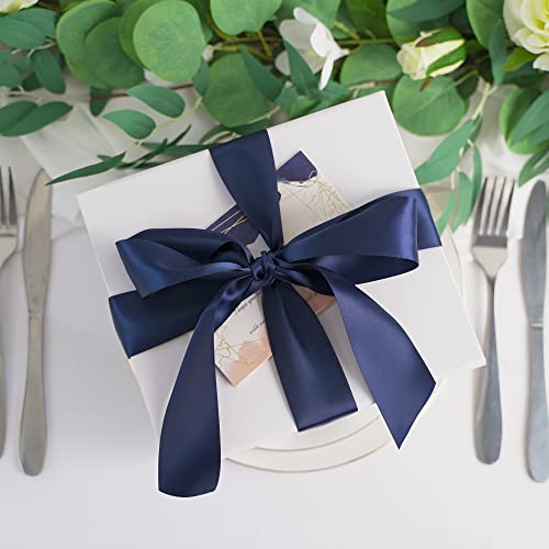 Huihuang 1-1/2 Inch Double Face Satin Ribbon, Polyester Satin Navy Blue Ribbon 50 Yards/Roll For Gift Wrapping Bows Making Floral Bouquet Wedding Invitations Decor Party Favor And Craft Supplies #TOP6