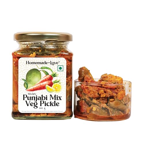 Image of Homemade Love Punjabi Mix Vegetable Pickle in Mustard Oil (250g) | Premium Homemade Pickle crafted with mix of Carrots Raw Mango Green Chilli Lemon and Seasonal Vegetables | No Artificial Preservatives | Tangy & Spicy homemade achar