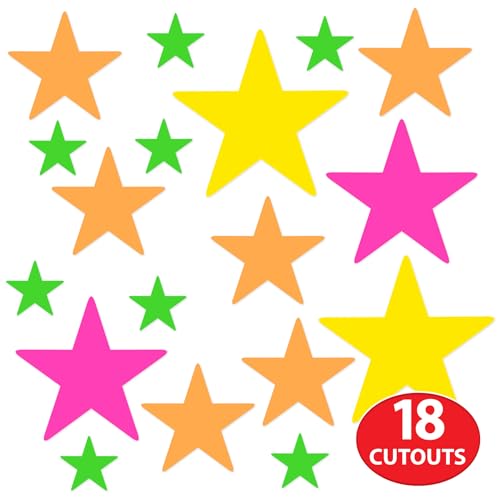 Beistle Recortes de estrela, pacote com 18 decorações vibrantes para paredes e mesas, eventos temáti