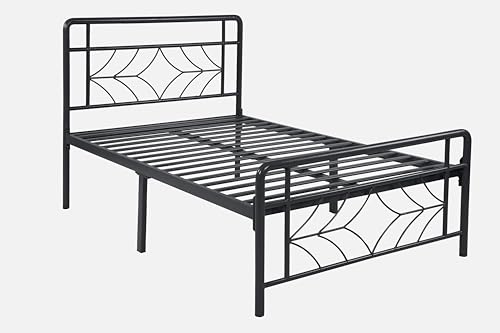 Image of Vara Metal Extra Single Size Bed Without Storage | Wrought Iron Cot with Headboard & Footboard| Sturdy Powder Coated Platform Bed Extra Single Size Cot for Bedroom (Vara Black)