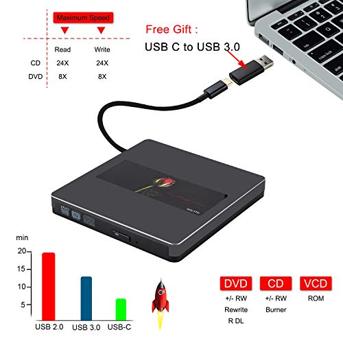 Image of External CD DVD Drive USB3.0 NOLYTH USB C Superdrive CD DVD Burner Player Writer Optical Drive Compatible with Apple Mac MacBook Pro Air iMac Laptop and windows10 (Gold)
