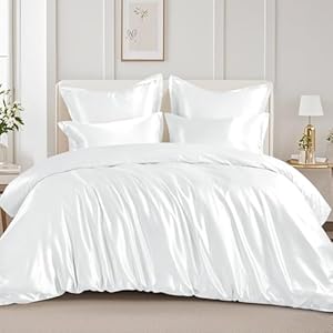 RUIKASI Satijnen beddengoed, 200 x 200 cm, wit, zijdeachtig, luxe dekbedovertrek met glans als zijde, beddengoedset voor haar en huid, glanzend beddengoed 200 x 200 cm met ritssluiting en kussensloop