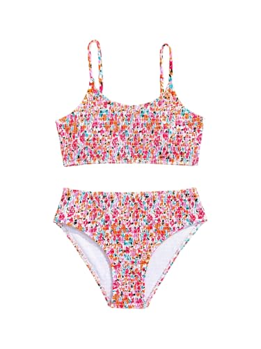 Image of SHENHE Girl's 2 Piece Teen Swimsuit Boho Floral High Waisted Smocked Bikini Bathing Suit