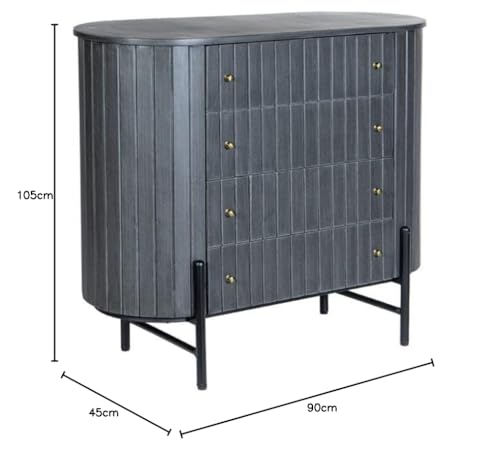 Image of Solid Wooden Oval Chest of Drawers| 4 Drawers Chest | Wooden Storage Cabinet | Mango Wood, Premium Grey Finish