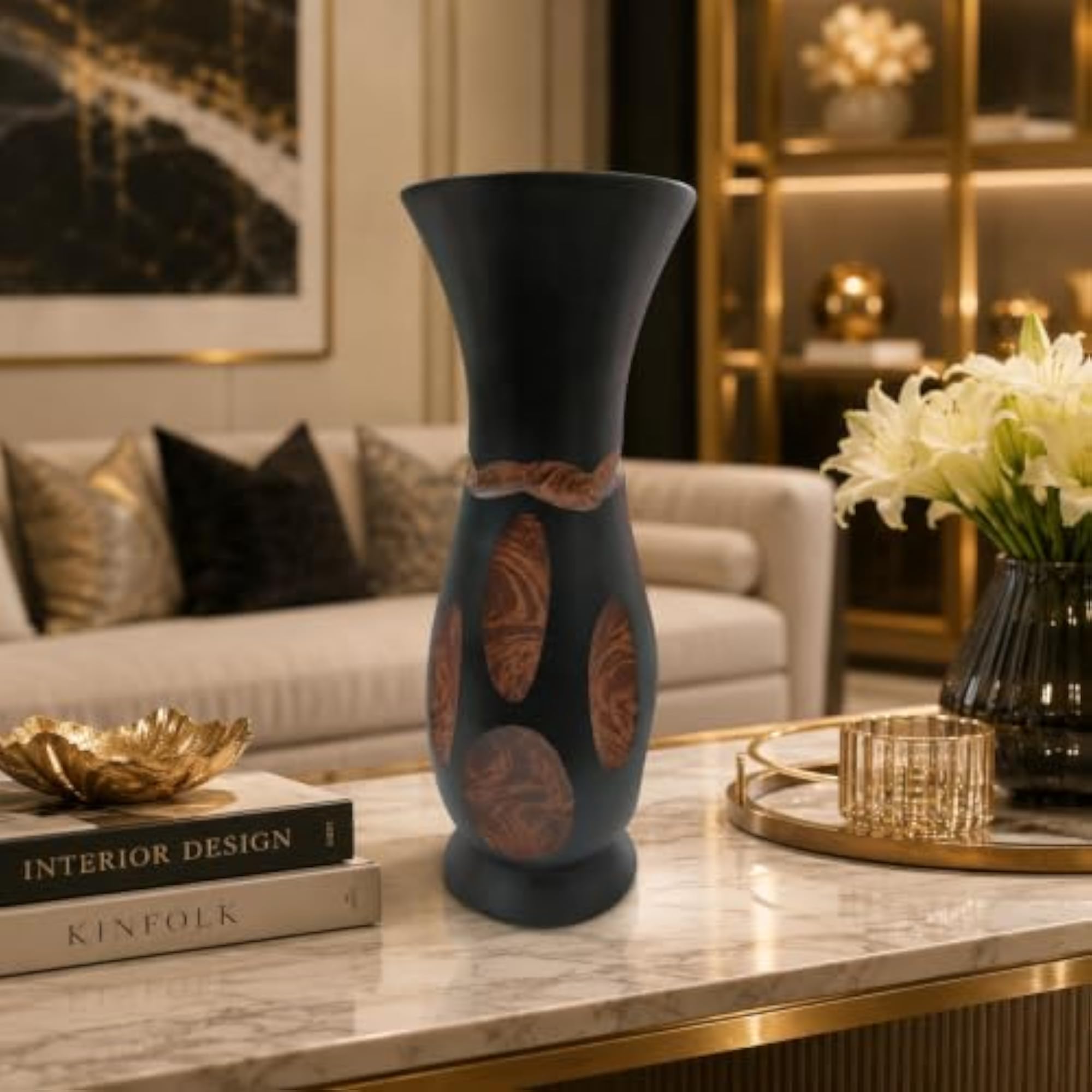 EarthStone Harmony Tall Black Decorative Floor Vase