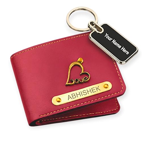 Image of Customized Name Wallet for Men | Personalized Vegan Leather Wallet with Charm | Free Engraved Metal Name Keychain | Gift for Husband, Boyfriend, Father