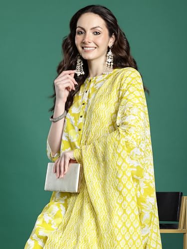 Image of INDO ERA Women Pure Cotton Kurta Set with Dupatta | Festive Suit Set, 11047