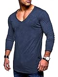 long sleeve v neck shirt pattern  Rello & Reese Herren Oversize Longsleeve V-Neck Rundhals Sweatshirt MT-7314 [Navy Wash, M]