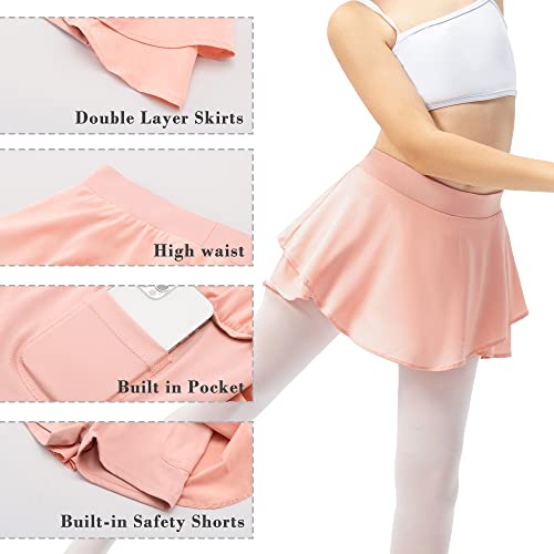 BIG ELEPHANT Girls Athletic Skirt, Kids Sport Skorts with Pockets for Golf Running Workout (4-5 Years, Pink) - Thumbnail 3