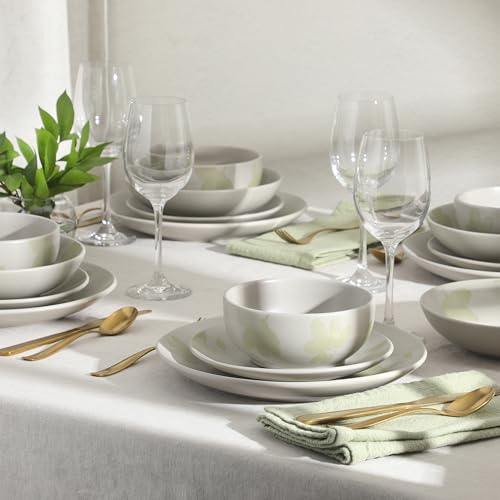 Image of Gibson Home Admiral Hall Plates and Bowls Set, 16-Piece Floral Dinnerware Set, Green Stoneware Dish Set, Dinner Plates, Salad Plates, Pasta Bowls & Cereal Bowls