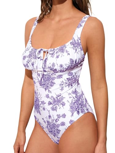 Image of BERLOOK Womens One Piece Swimsuits Floral Push Up Bathing Suit Sexy Tie Slimming Swimsuits for Women Swimwear