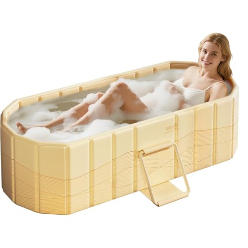 Image of Portable Ice Bath Tub for Adults Foldable Bathtub Spa, Thick Insulated Soaking BathTub with Drain, Home Bathroom Large Ice Bath Tub & Hot Spa Bath Relaxation (Sandal)