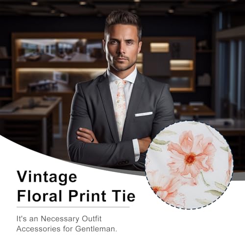 Image of Luckyvestir Ties for Men, Sage Green Cotton Floral Tie 2.76 inch Flower Printed Men's Neckties for Wedding /Groomsmen /Suit /Party