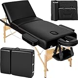 TecTake® Camilla Masaje Plegable de Madera, Camilla Profesional para Fisioterapia, Quiromasaje, Tatoos, Reiki, Camilla Estética Profesional Ajustable, con Bolsa Transporte, 218x102x65-90 cm - Negro