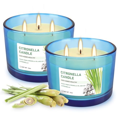 TLNFHRPI 2x14oz Large 3-Wick Outdoor Indoor Citronella Candles